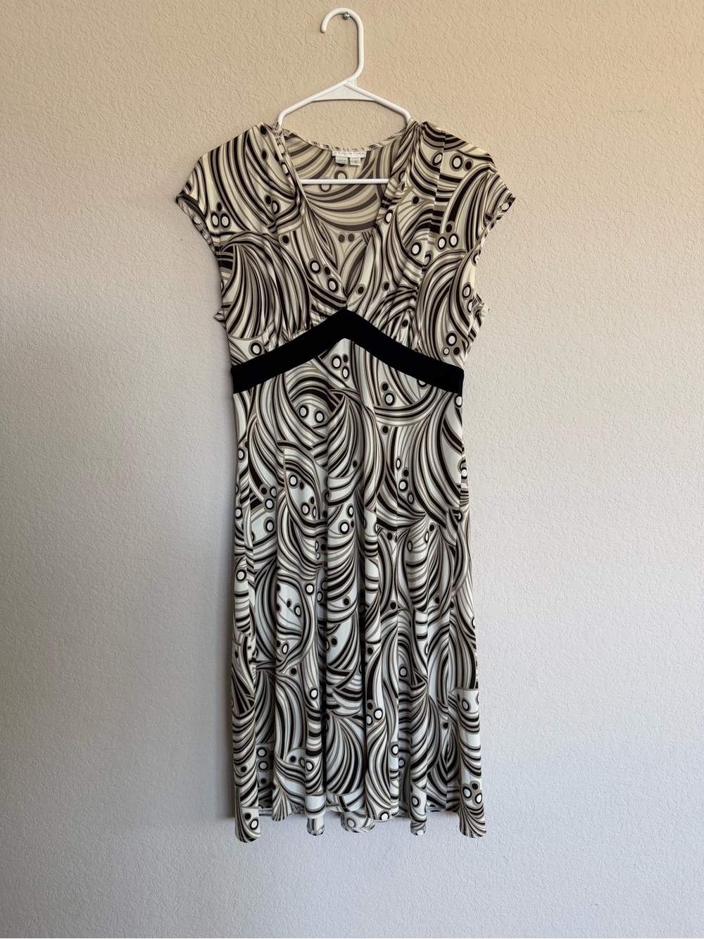 London Times Brown Swirl and Polka Dot Print Midi Dress